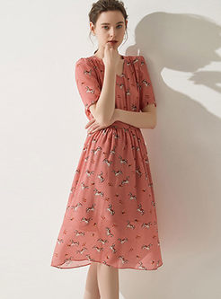 Trendy Short Sleeve Animal Print Dress