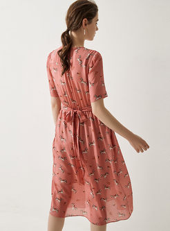 Trendy Short Sleeve Animal Print Dress