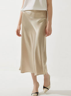 Solid Color High Waist Big Hem A Line Skirt