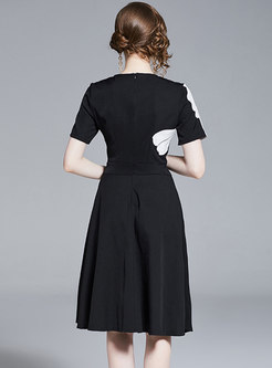 Stylish O-neck Embroidered Slim A Line Dress