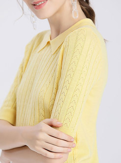 Stylish Striped Hollow Out Slim Lapel Sweater