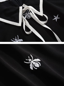 Lapel Animal Embroidered A Line Dress