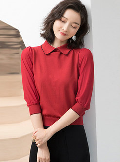 Casual Lapel Half Sleeve Knitted Top