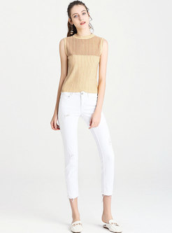 Stylish Stand Collar Sleeveless Slim Knitted Top