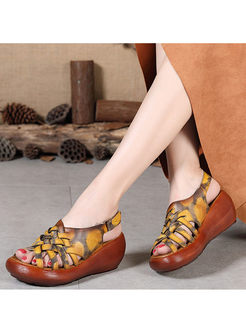 Fashion Platform Leather Woven Sandals