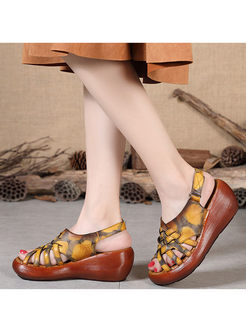Fashion Platform Leather Woven Sandals