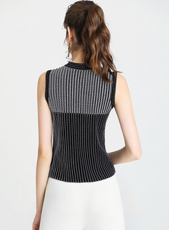 Stand Collar Sleeveless Slim Knitted Top