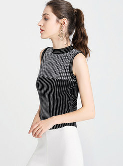 Stand Collar Sleeveless Slim Knitted Top