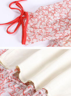 Casual Floral Print O-neck Silk Shift Dress