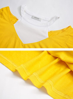 Stylish Personality Yellow Off Shoulder Splicing T-shirt