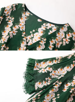 V-neck Short Sleeve Lace Splicing Maxi Dress