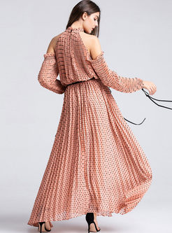 Stylish Off Shoulder Long Sleeve Polka Dot Dress