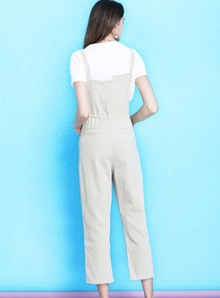 Casual Solid Color High Waist Straight Overalls