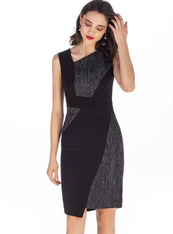 Elegant Color-blocked Sleeveless Asymmetric Sheath Dress