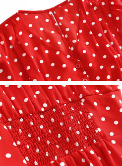 Fashion Red Gathered Waist Slim A Line Dress