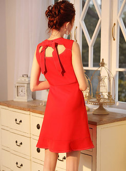 Solid Color Backless Bowknot A Line Dress