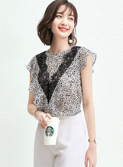 Fashion Lace Splicing Leopard Chiffon Blouse