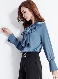 Brief Solid Color Long Sleeve Chiffon Blouse