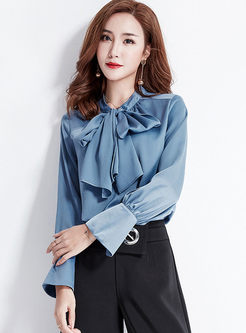 Brief Solid Color Long Sleeve Chiffon Blouse