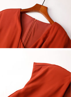 Brief V-neck Short Sleeve Chiffon Dress