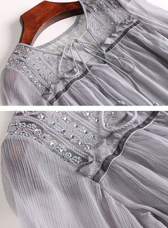 Lace Splicing Drilling V-neck A Line Dress