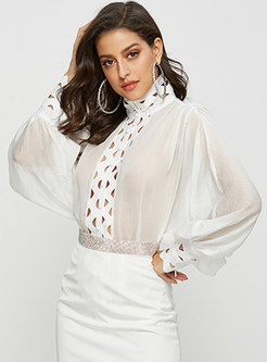 Sexy White Mesh Perspective Court Blouse