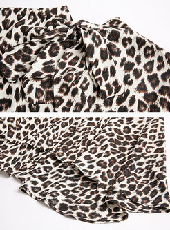 Asymmetric Falbala Leopard Bowknot Slim Skater Dress