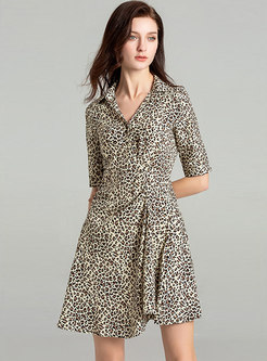 Stylish Leopard Irregular A line Dress