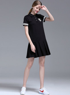 All-matched Pleated Loose Black T-shirt Dress