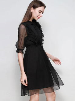 Brief Black Half Sleeve Big Hem Dress
