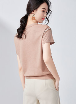 Casual Lace Splicing O-neck T-shirt