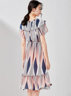 Stylish Print High Waist Falbala A Line Dress