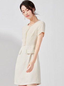 Elegant O-neck High Waist Slim Mini Dress