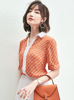 Fashion Orange Striped Jacquard Work Blouse 