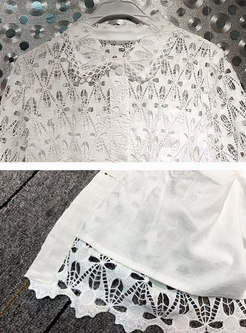 Elegant White Lace Hollow Out Flare Sleeve Sheath Dress