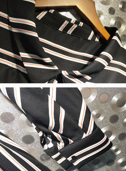 Trendy Striped Splicing Tied Skater Dress