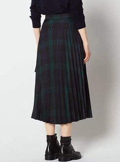 Vintage Color-blocked Stripe Pleated Skirt
