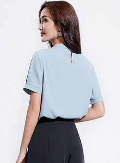 All-matched Embroidered Sweet Blue Blouse