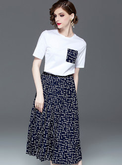 Casual O-neck T-shirt & Print A Line Skirt