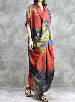 Print Cross V-neck Asymmetric Maxi Dress With Cami