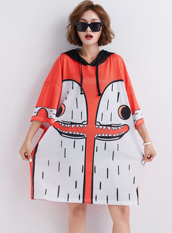Stylish Print Hooded Hollow Out T-shirt Dress
