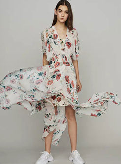 Bohemian V-neck Print Slit Maxi Dress With Cami