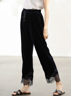 All-matched Lace Velvet Splicing Tied Pants