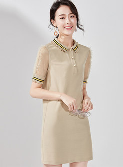 Casual Splicing Polo Collar T-shirt Dress