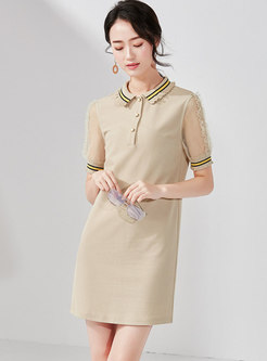 Casual Splicing Polo Collar T-shirt Dress