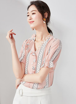 Chic Print Flare Sleeve Single-breasted Blouse