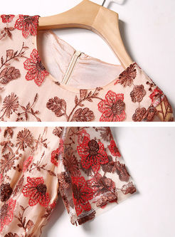 Stylish O-neck Short Sleeve Print Maxi Dress