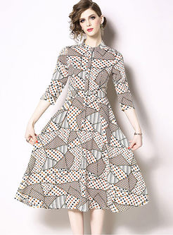 Fashion Three Quarters Sleeve Polka Dot Dress