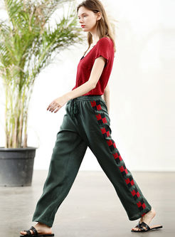 Casual High Waist Embroidered Straight Pants
