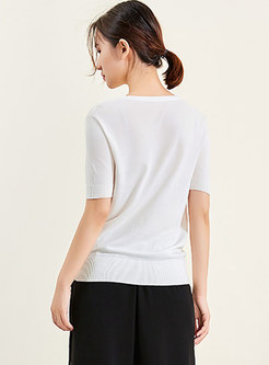 Casual O-neck Embroidered Knitted Top